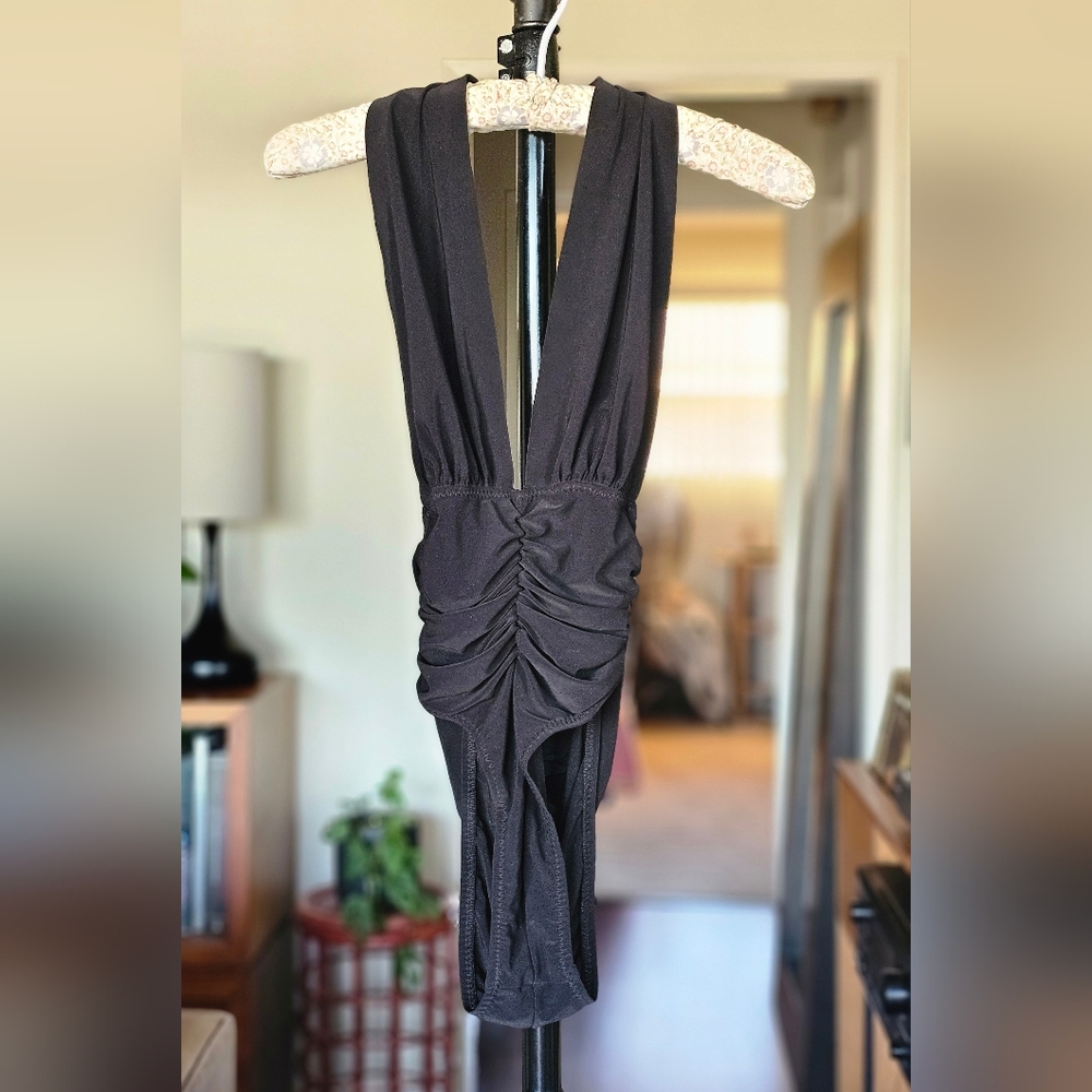 Norma Kamali Ruched Halter One Piece Swimsuit Bodysuit Black